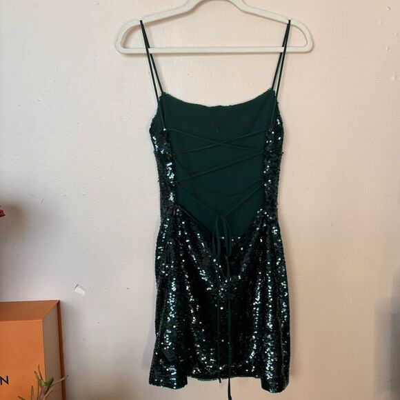 ZARA Green Sequin Lace-up Mini Dress Size S - Picture 7 of 11